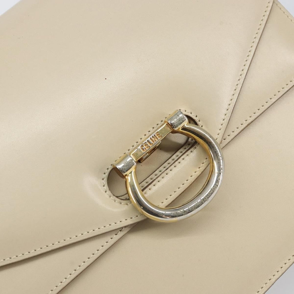 Celine Vintage Top Handle Bag Glazed Leather Ecru Leather Handbag