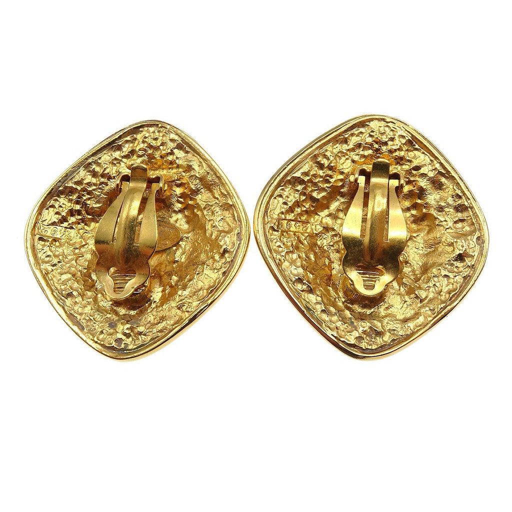Chanel Vintage Diamond Clip-On Earrings Gold-Plated Gold Gold_Plated Earrings Jewelry