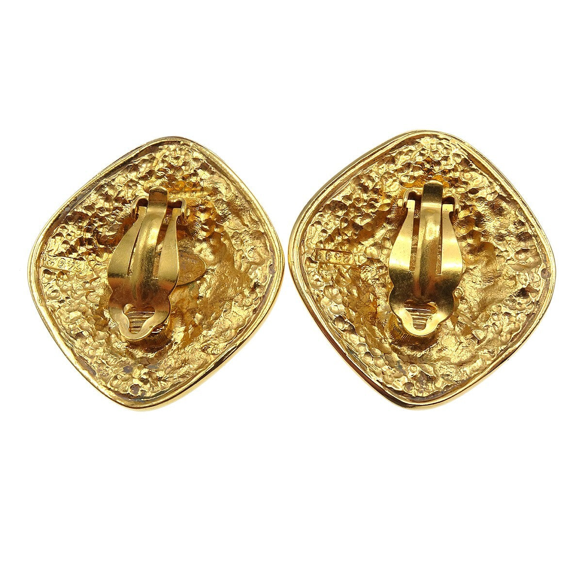 Chanel Vintage Diamond Clip-On Earrings Gold-Plated Gold Gold_Plated Earrings Jewelry