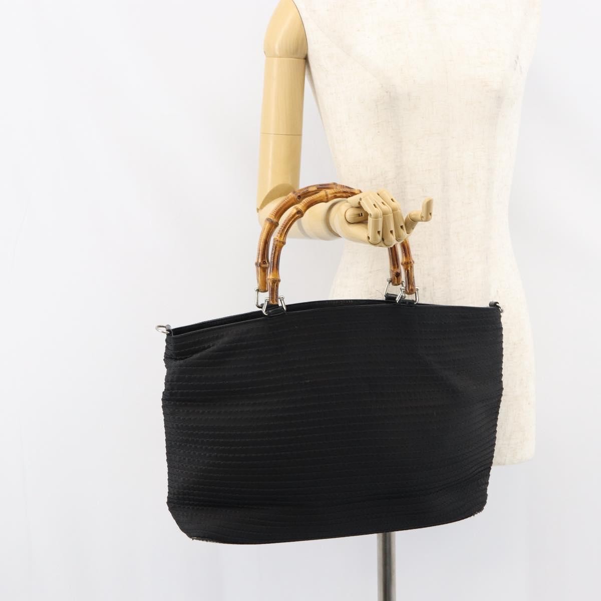 Gucci Vintage Bamboo Handle Bag Nylon Black Nylon Tote Bag Bag (Pre-Owned)