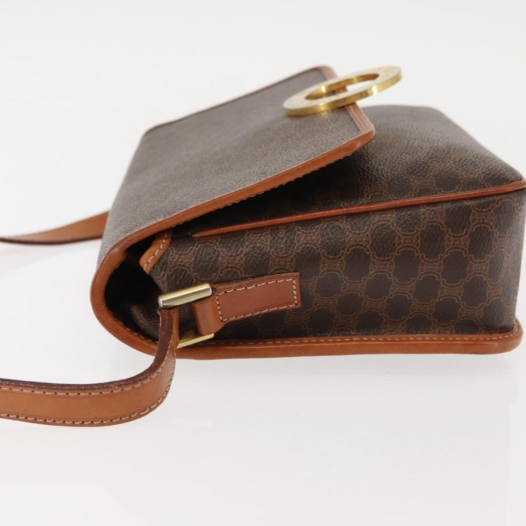 Celine Vintage Macadam Circle Logo Shoulder Bag Canvas And Leather Brown Canvas Bag