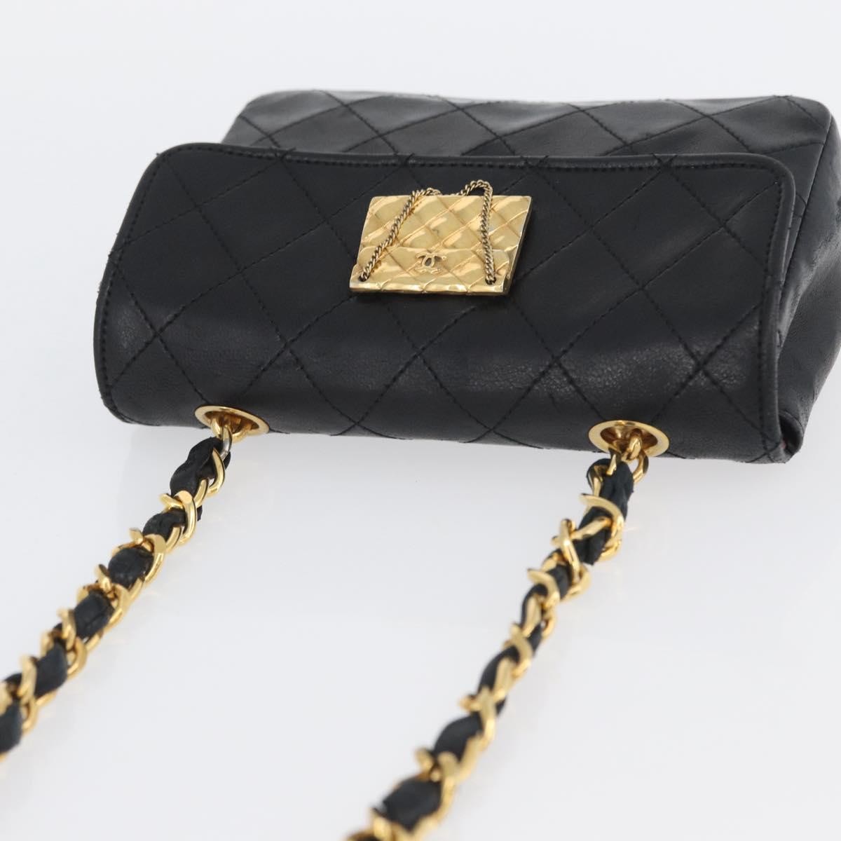 Chanel Vintage Square Cc Flap Bag Quilted Lambskin Black Leather Shoulder Bag Bag