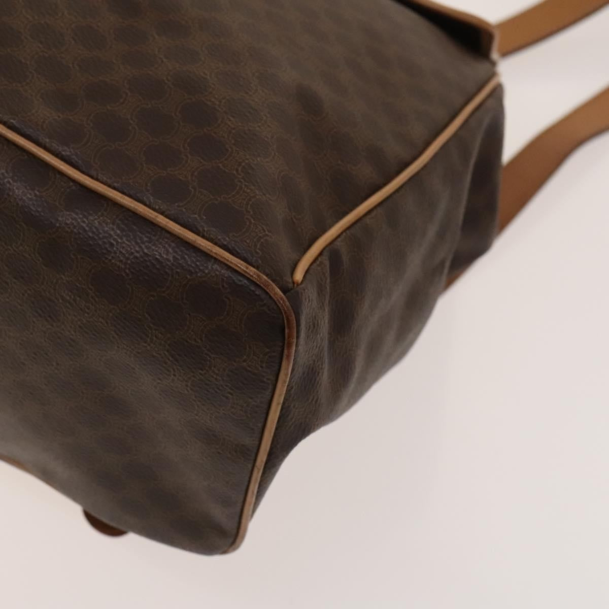 Celine Vintage Drawstring Flap Backpack Macadam Coated Canvas Brown Canvas Backpack Bag