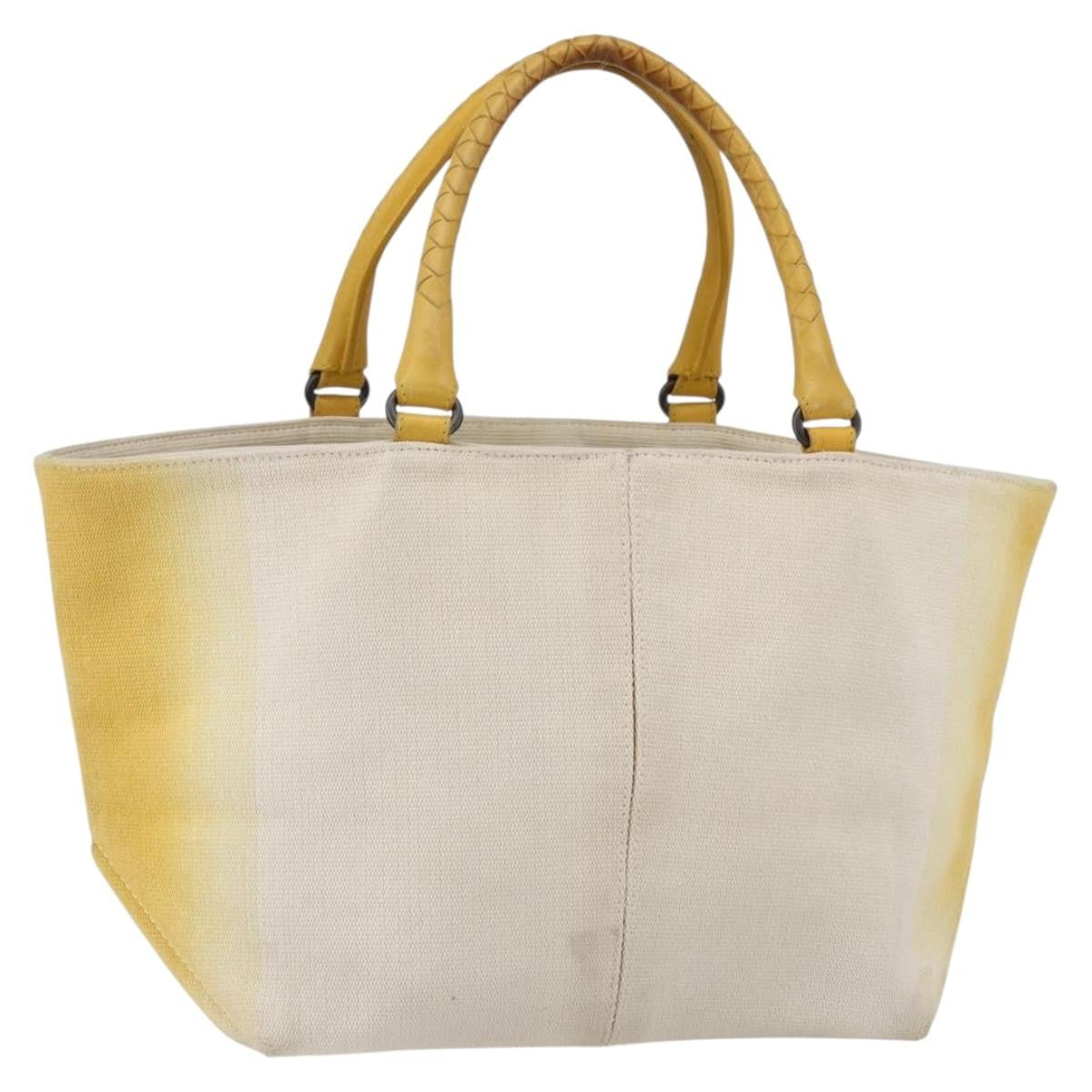 Bottega Veneta Braided Handle Open Tote Bag Canvas With Leather Yellow Canvas Bag