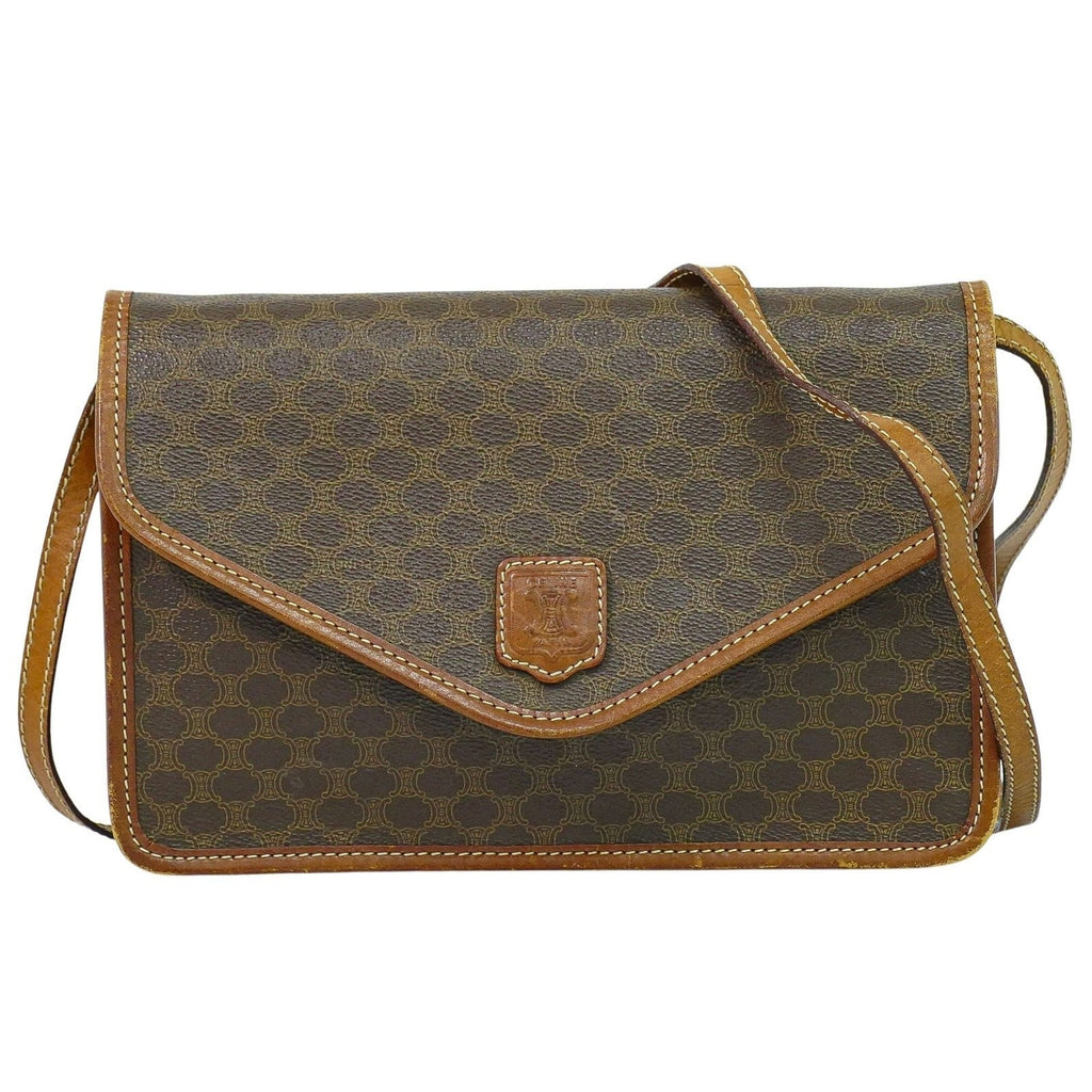 Celine Vintage Macadam Shoulder Bag Canvas And Leather Brown Canvas Shoulder Bag Bag