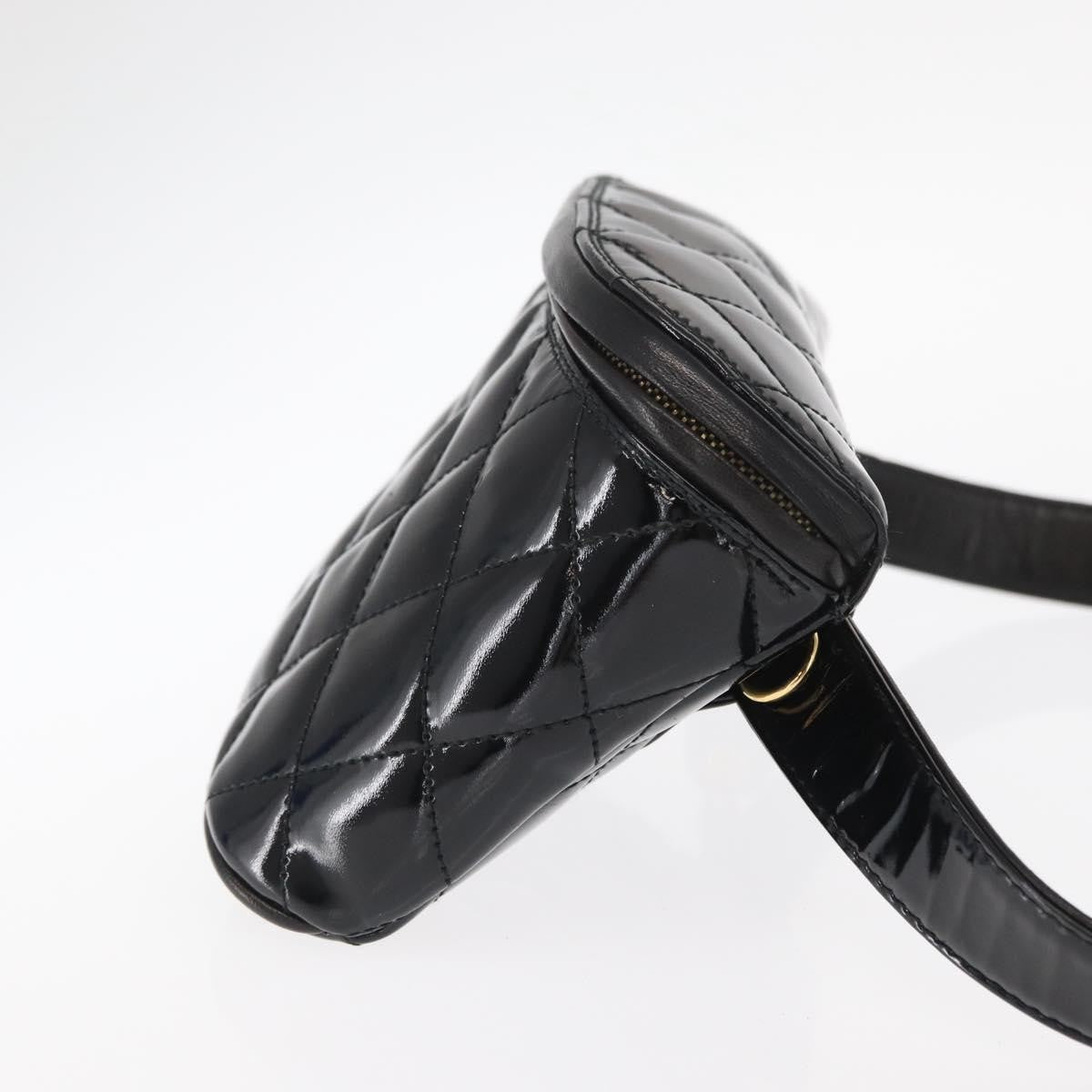 Chanel Vintage Zip Belt Bag Quilted Lambskin Black Patent_Leather Clutche & Pouche Bag