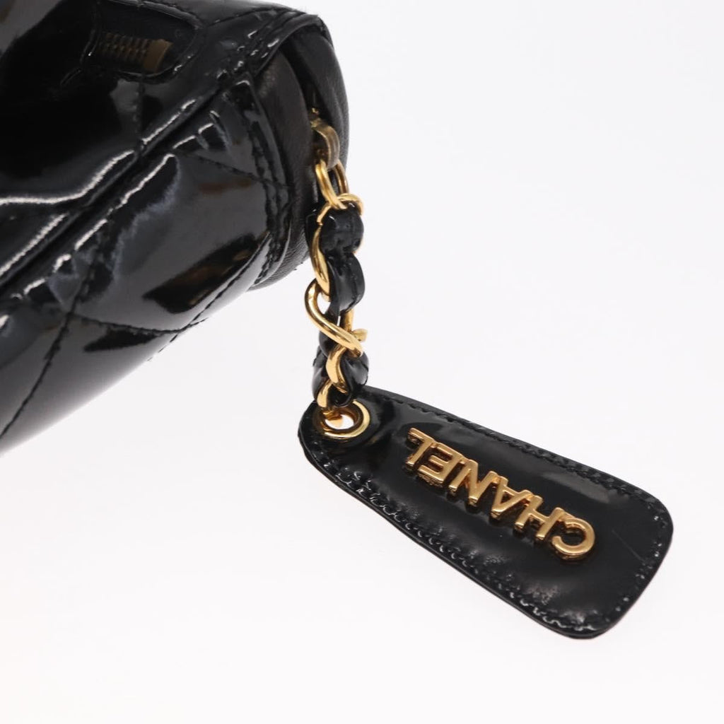 Chanel Vintage Zip Belt Bag Quilted Lambskin Black Patent_Leather Clutche & Pouche Bag