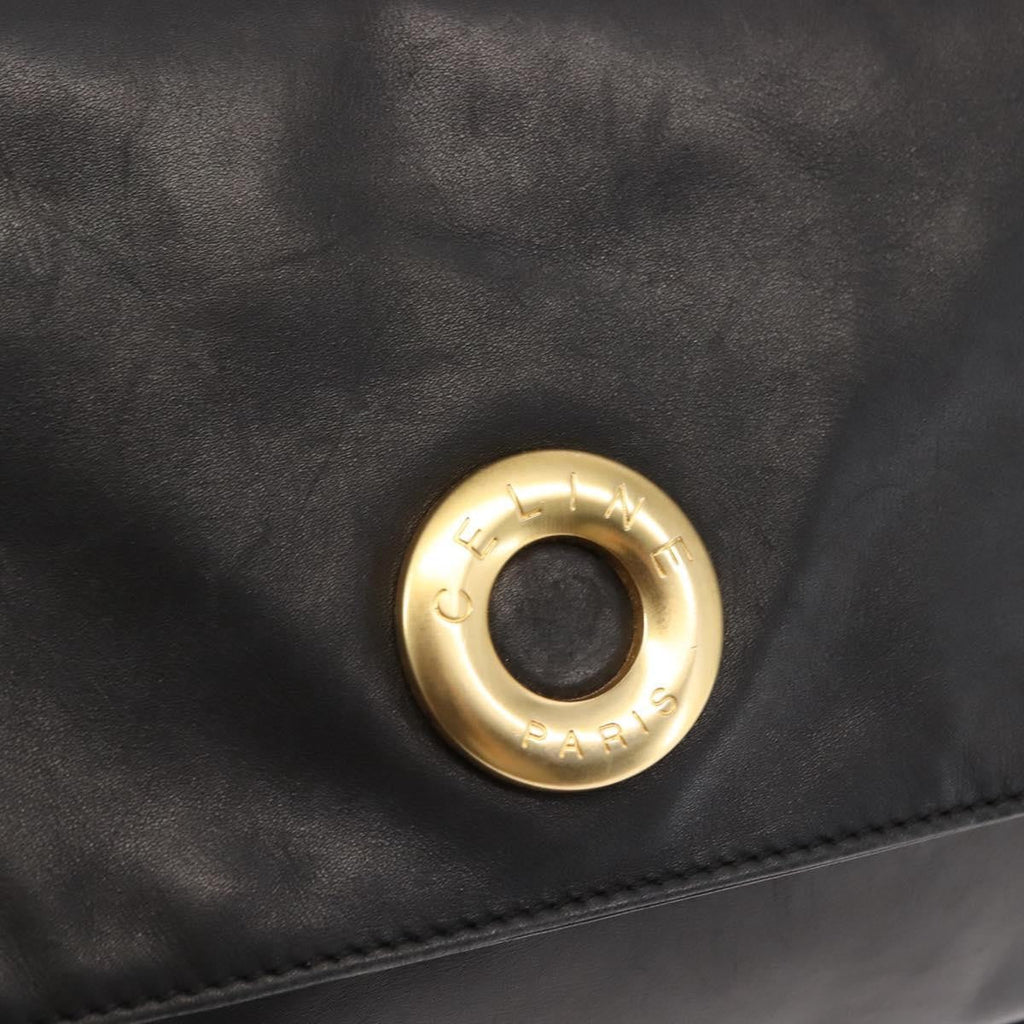 Celine Circle Logo Leather Black Leather Shoulder Bag Bag