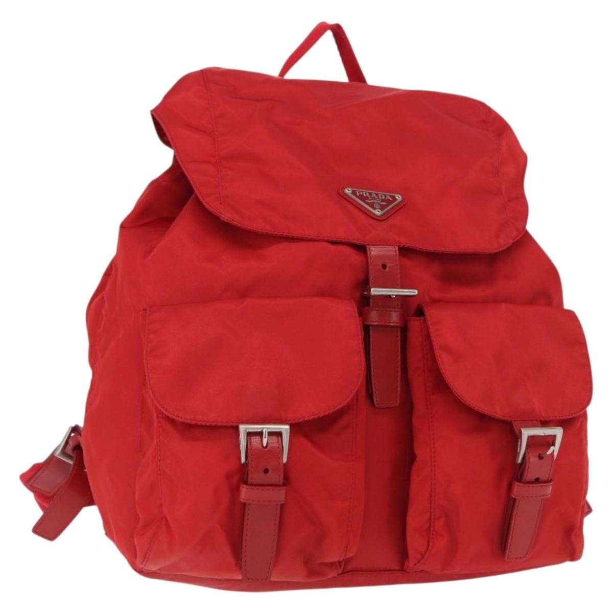 Prada Double Front Pocket Backpack Tessuto Red Nylon Backpack Bag