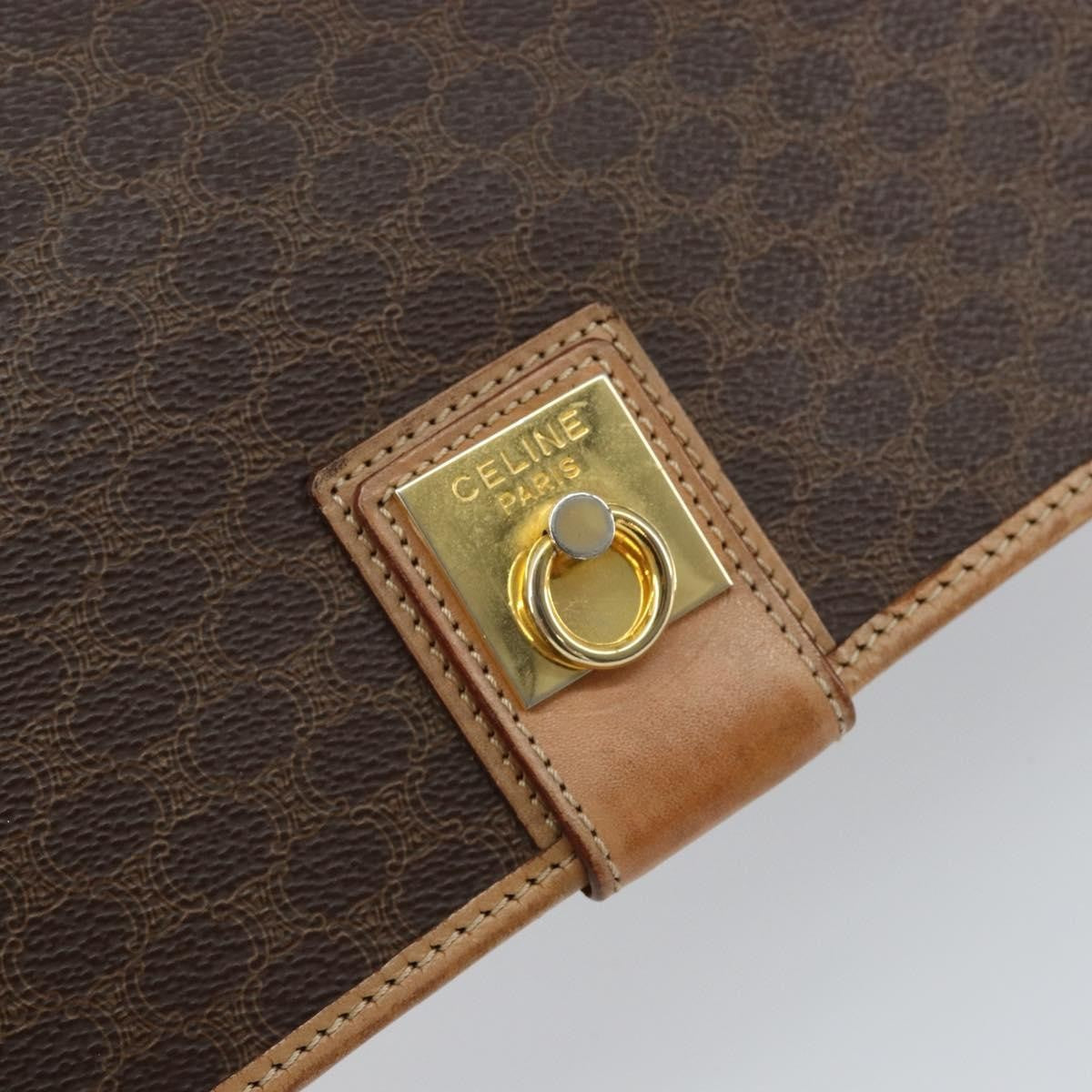 Celine Vintage Macadam Shoulder Bag Canvas And Leather Brown Canvas Shoulder Bag Bag