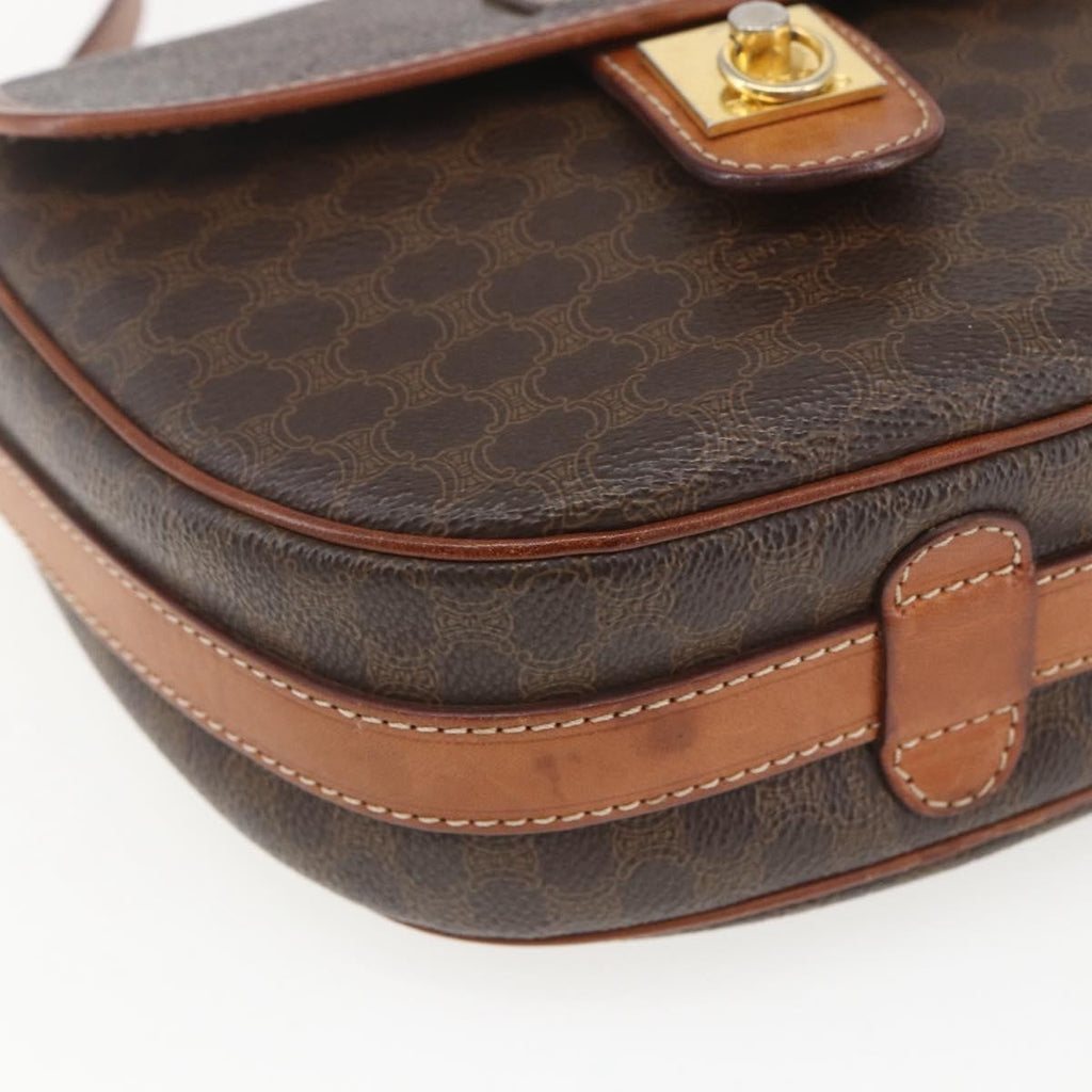 Celine Vintage Macadam Shoulder Bag Canvas And Leather Brown Canvas Shoulder Bag Bag