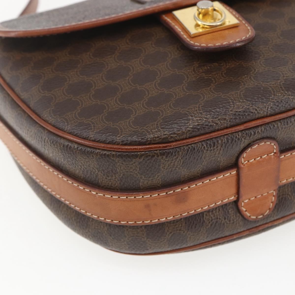 Celine Vintage Macadam Shoulder Bag Canvas And Leather Brown Canvas Shoulder Bag Bag