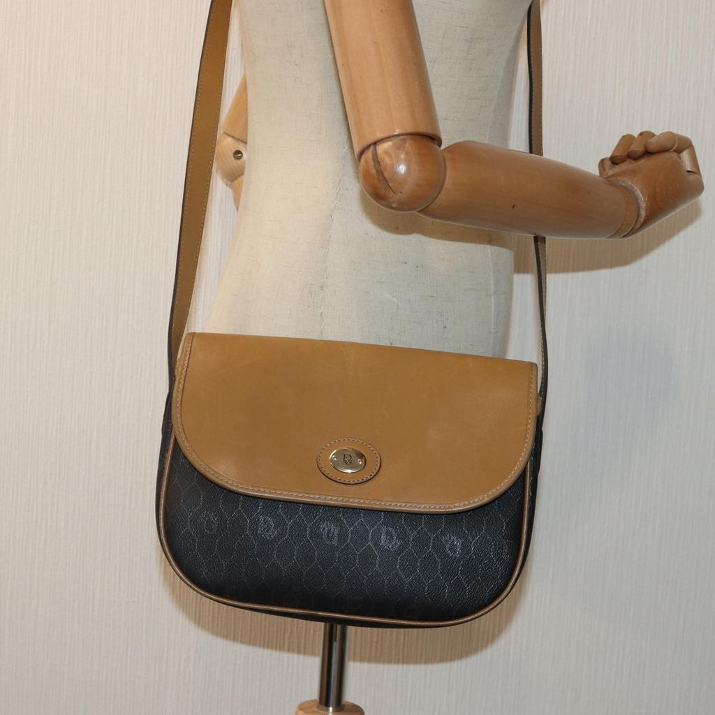 Christian Dior Vintage Honeycomb Shoulder Bag Canvas And Leather Black Canvas Shoulder Bag Bag (Pre-Owned)