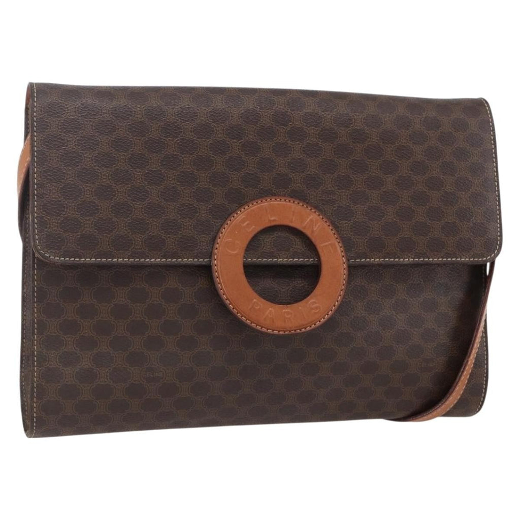 Celine Vintage Macadam Circle Logo Shoulder Bag Canvas And Leather Brown Canvas Shoulder Bag Bag