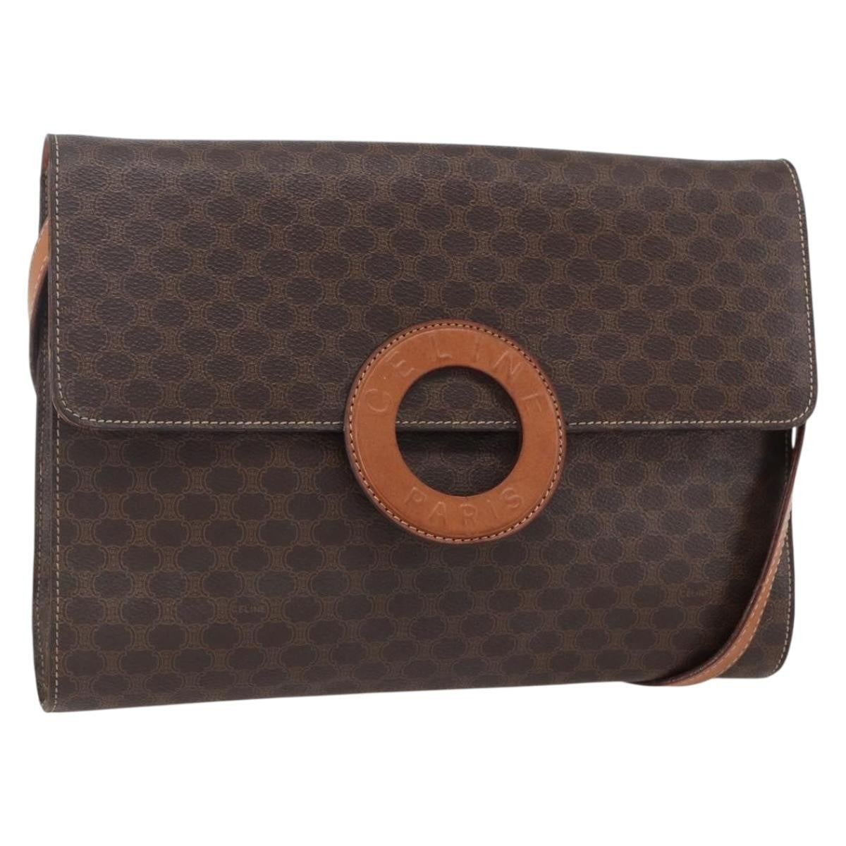 Celine Vintage Macadam Circle Logo Shoulder Bag Canvas And Leather Brown Canvas Shoulder Bag Bag
