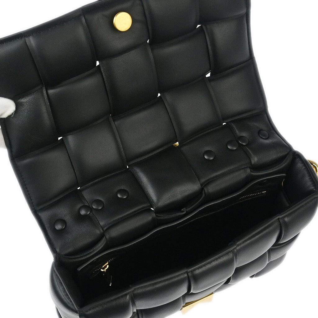 Bottega Veneta Cassette Chain Crossbody Bag Padded Maxi Intrecciato Leather Black Leather Shoulder Bag Bag