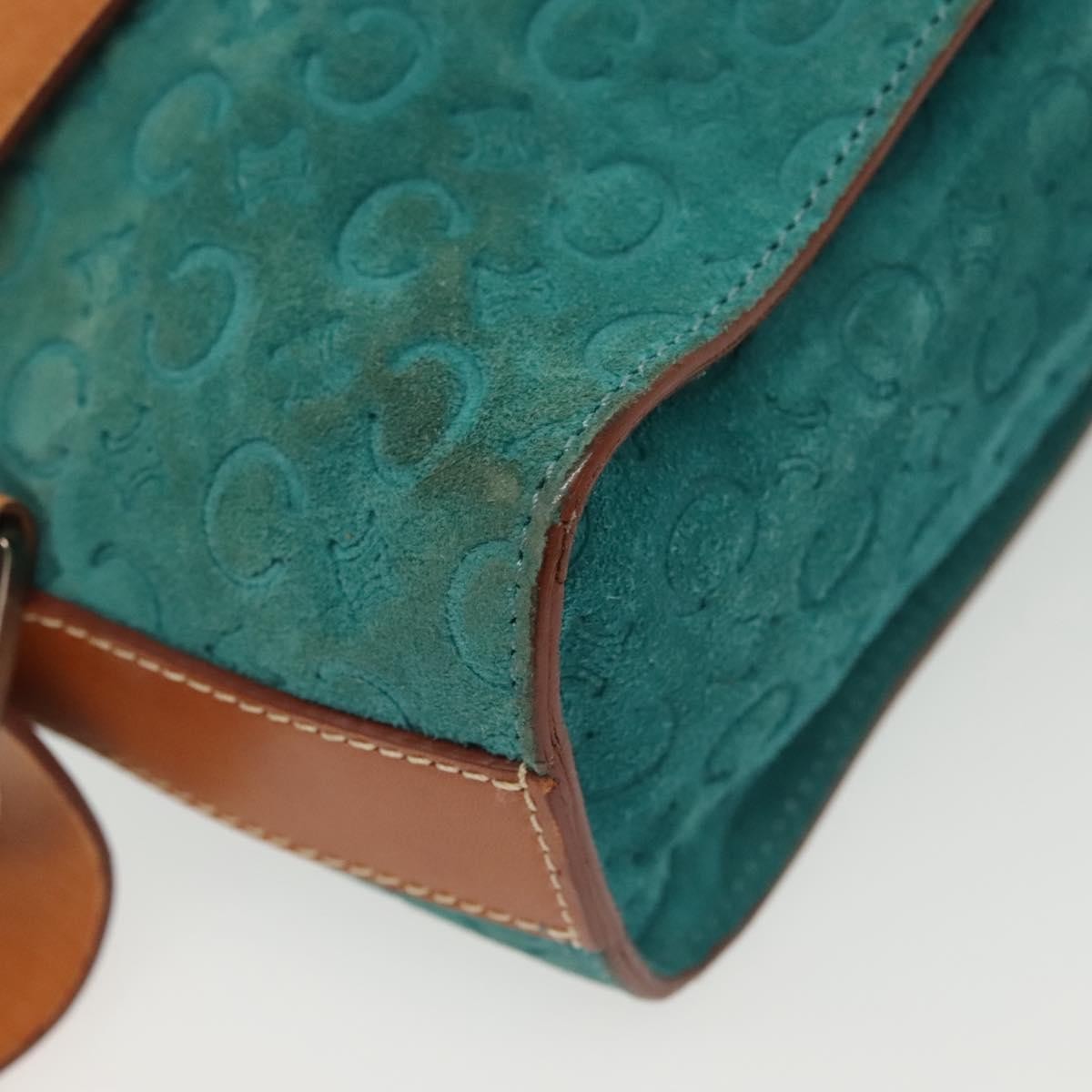 Celine Macadam Shoulder Bag Canvas Turquoise Suede Bag