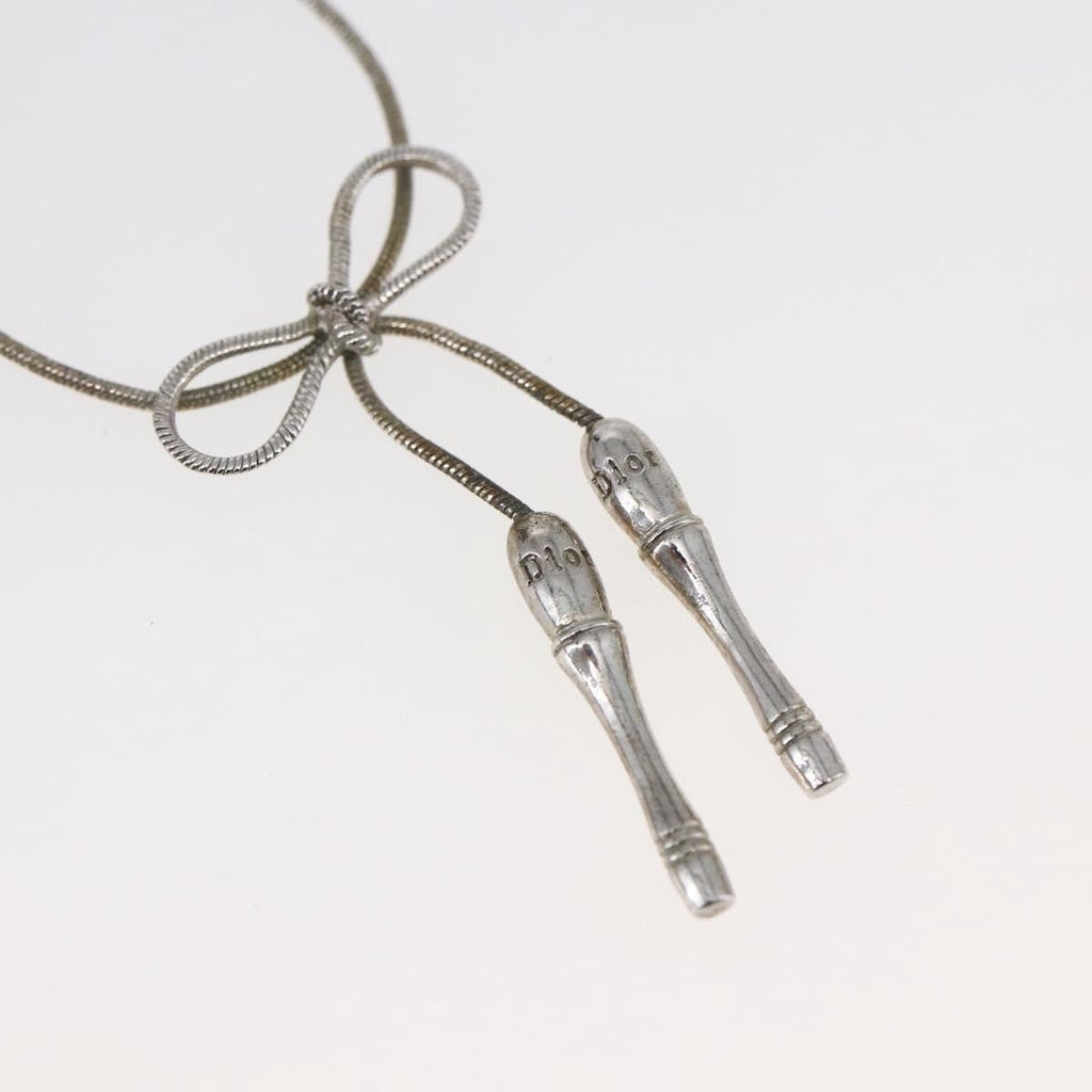 Christian Dior Bow Cd Pendant Necklace Metal With Crystal Silver Metal Jewelry (Pre-Owned)