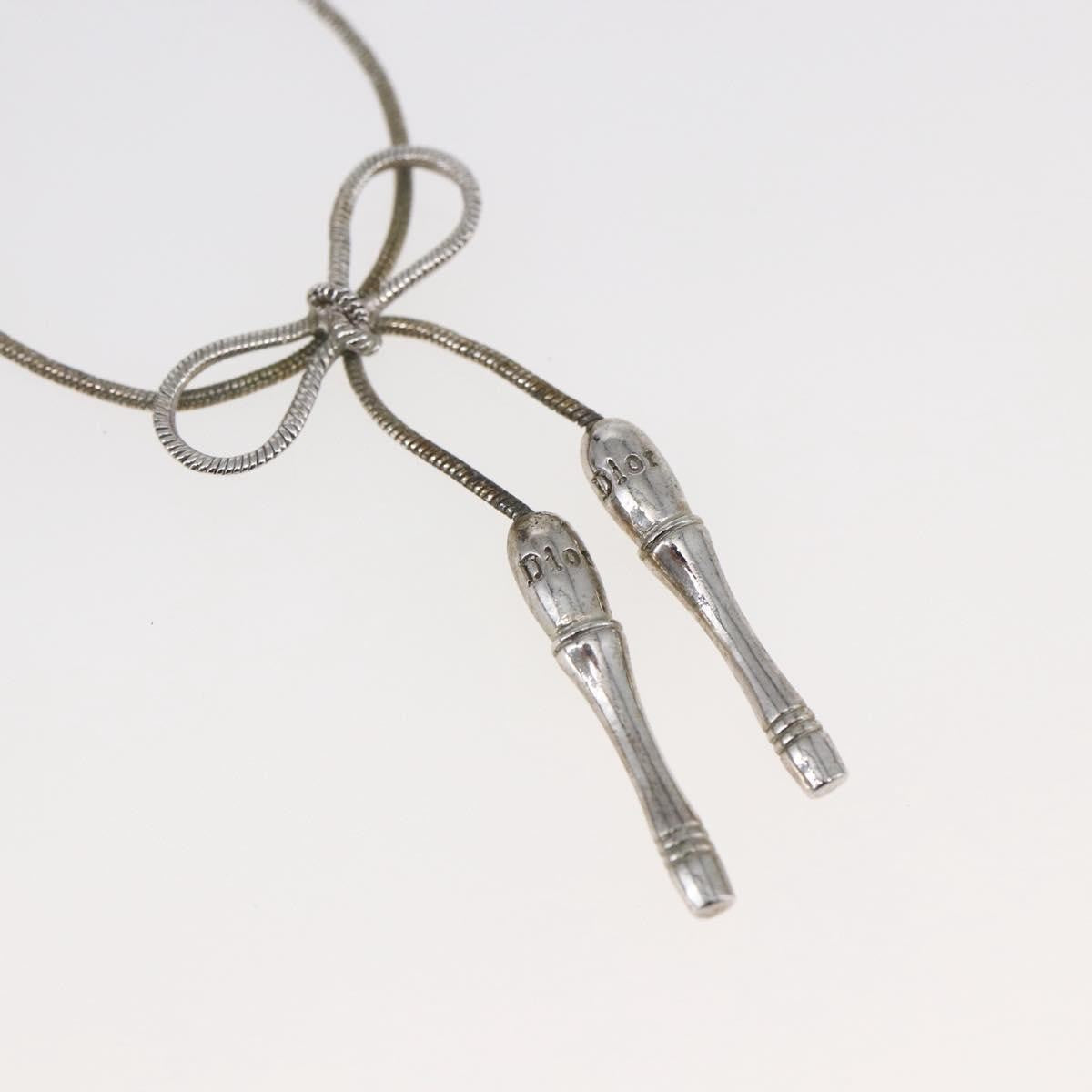 Christian Dior Bow Cd Pendant Necklace Metal With Crystal Silver Metal Jewelry (Pre-Owned)