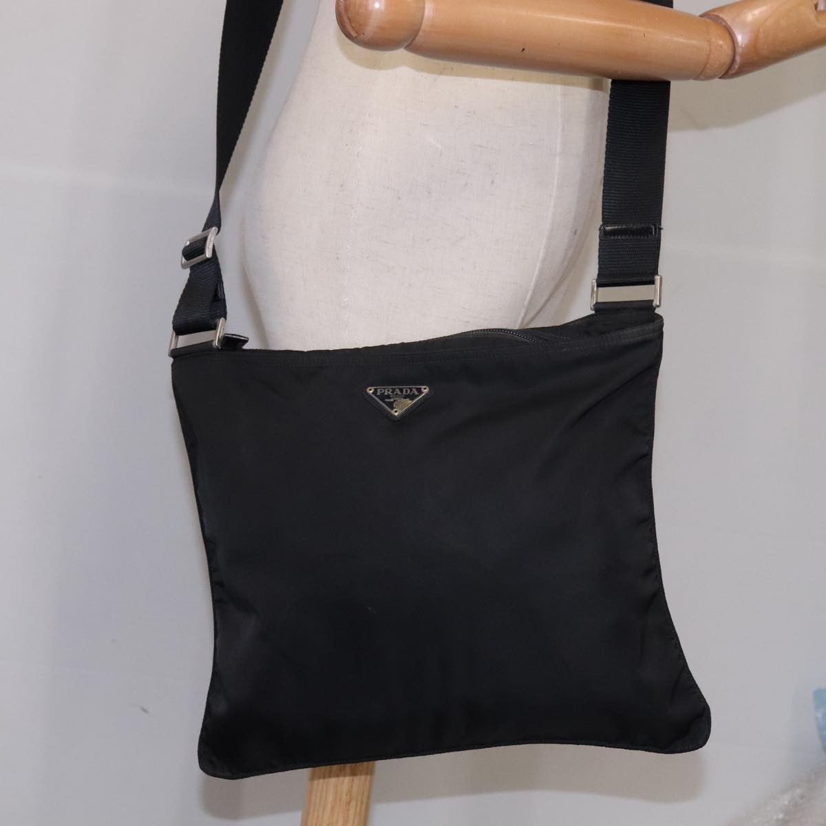 Prada Flat Messenger Bag Tessuto Black Nylon Shoulder Bag Bag