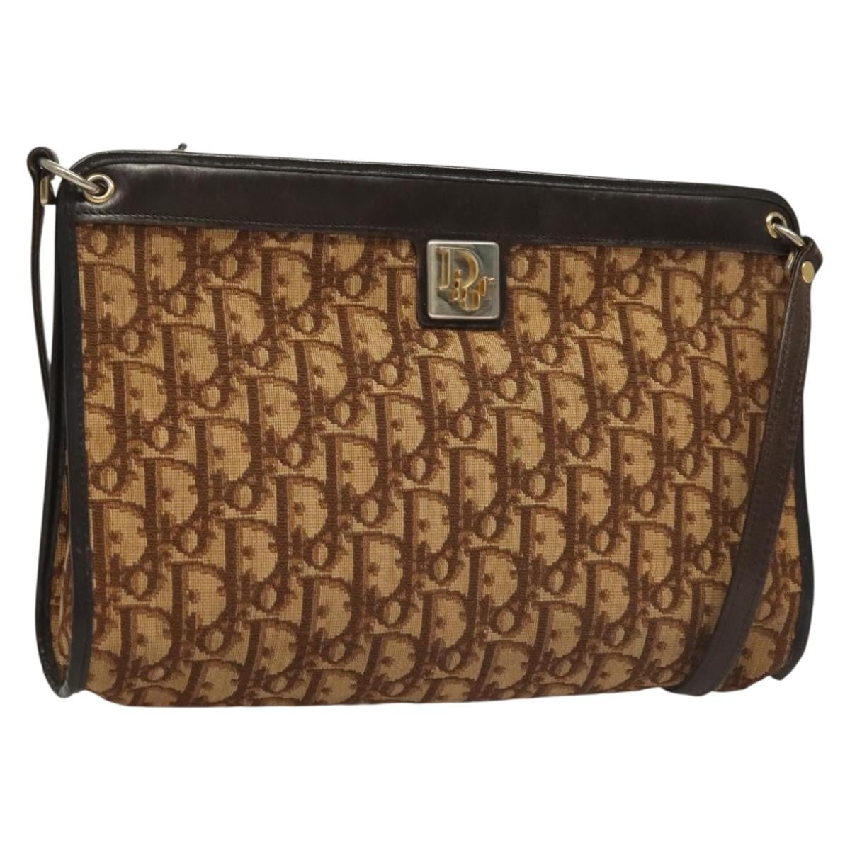 Christian Dior Vintage Trotter Shoulder Bag Canvas Brown Canvas Bag (Pre-Owned)