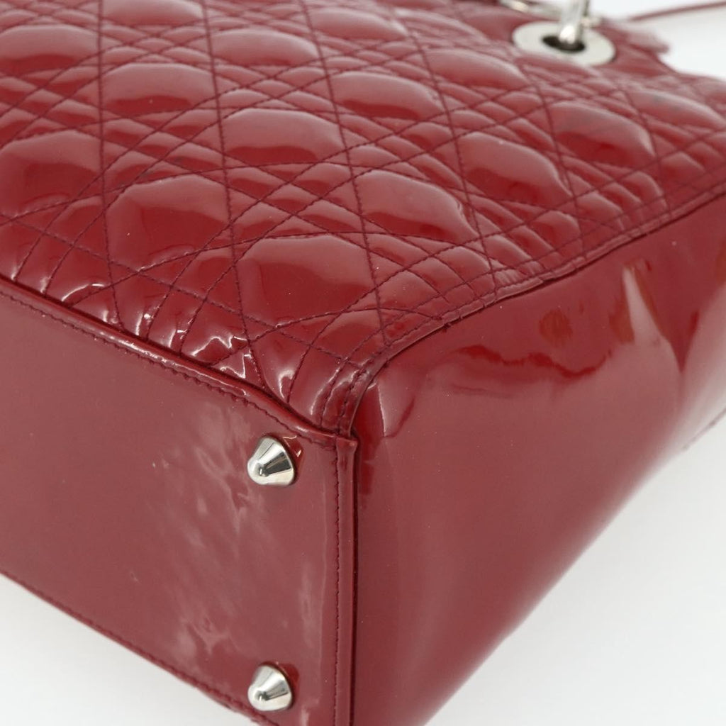 Christian Dior Lady Dior Bag Cannage Quilt Patent Red Patent_Leather Handbag (Pre-Owned)