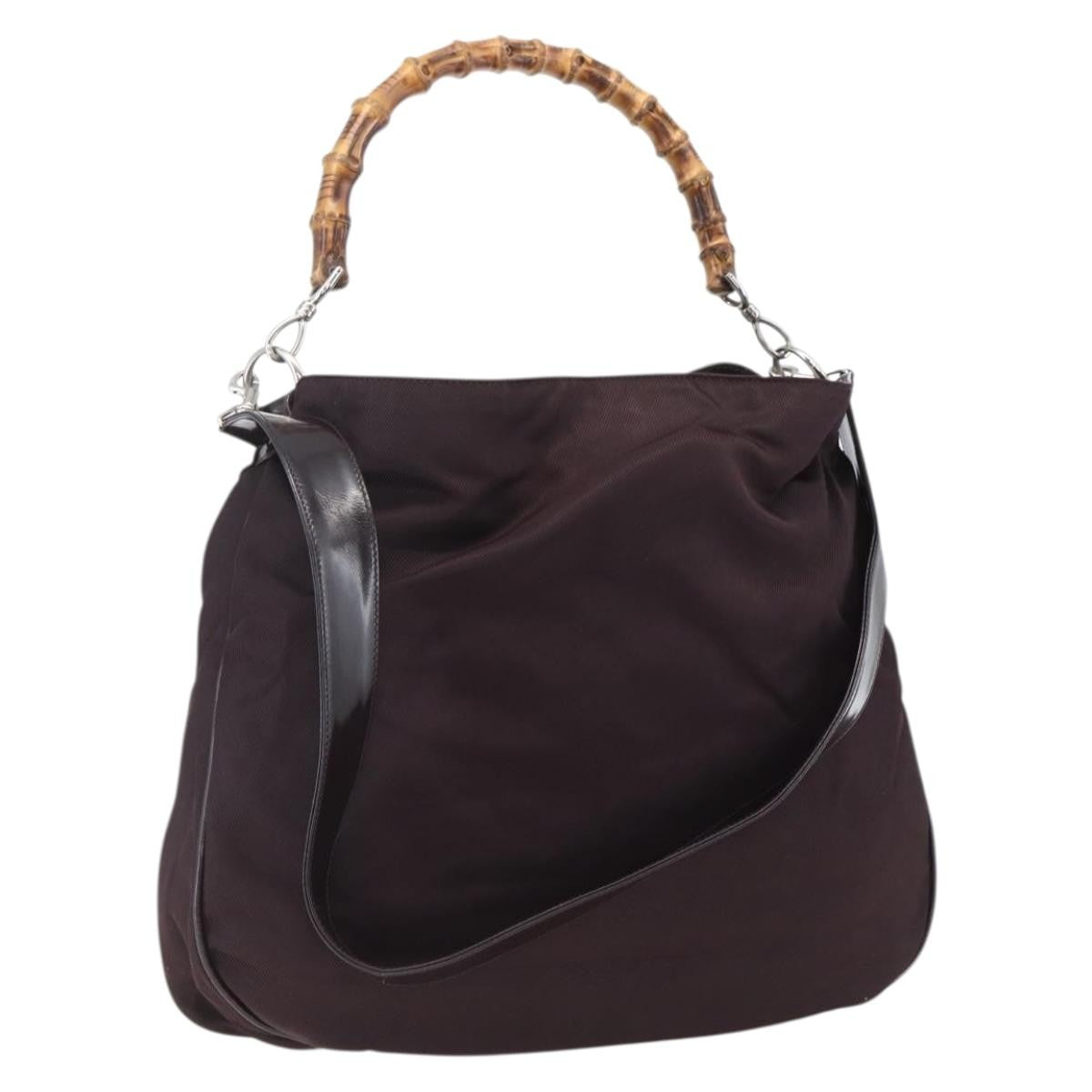 Gucci Vintage Bamboo Handle Bag Nylon Burgundy Nylon Handbag (Pre-Owned)