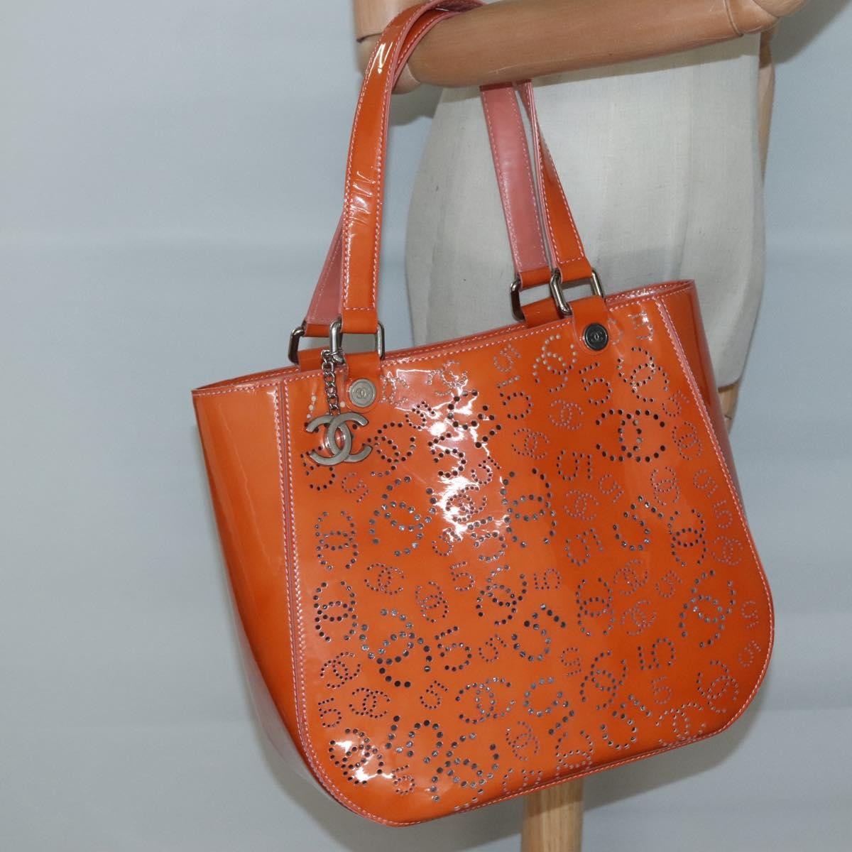 Chanel Cc No.5 Shopping Tote Perforated Patent Orange Patent_Leather Tote Bag Bag