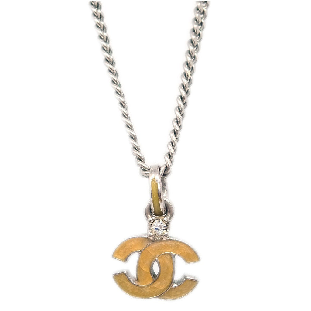 Chanel Vintage Cc Pendent Necklace Plated Metal Silver Silver_Plated Necklace Jewelry