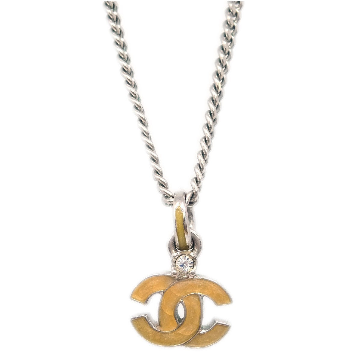 Chanel Vintage Cc Pendent Necklace Plated Metal Silver Silver_Plated Necklace Jewelry