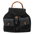 Gucci Vintage Bamboo Backpack Suede And Leather Black Suede Backpack Bag (Pre-Owned)