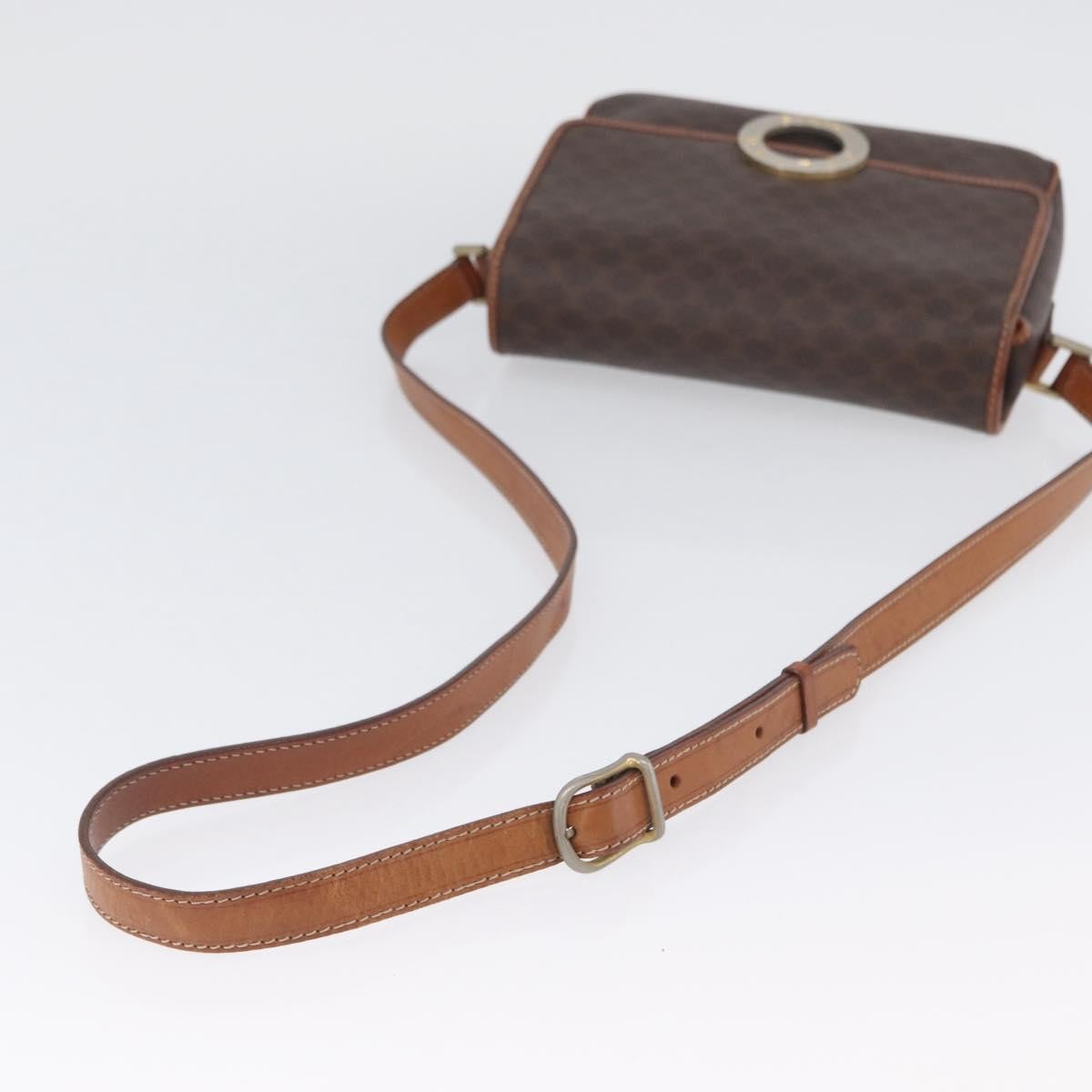 Celine Vintage Macadam Circle Logo Shoulder Bag Canvas And Leather Brown Canvas Shoulder Bag Bag
