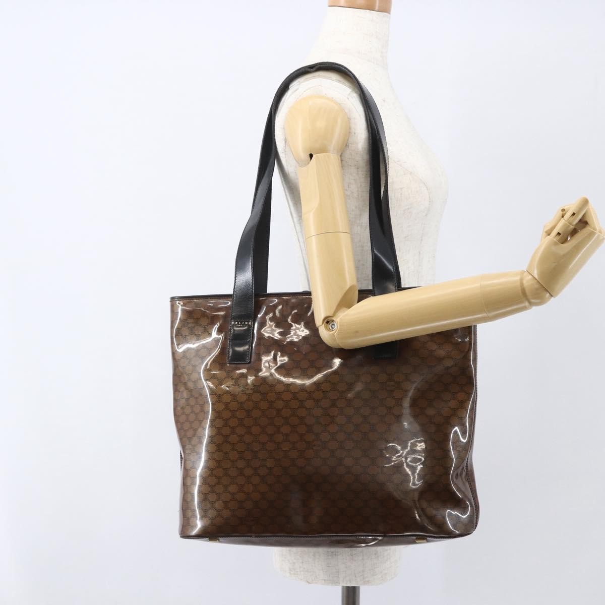 Celine Vintage Macadam Shoulder Bag Macadam Canva  Vinyl Brown Plastic Shoulder Bag Bag
