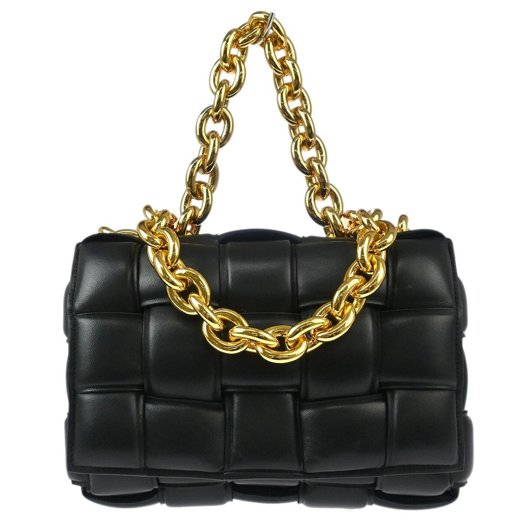 Bottega Veneta Cassette Chain Crossbody Bag Padded Maxi Intrecciato Leather Black Leather Shoulder Bag Bag
