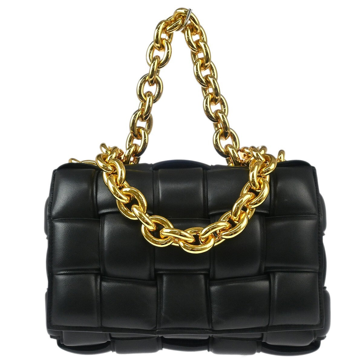 Bottega Veneta Cassette Chain Crossbody Bag Padded Maxi Intrecciato Leather Black Leather Shoulder Bag Bag