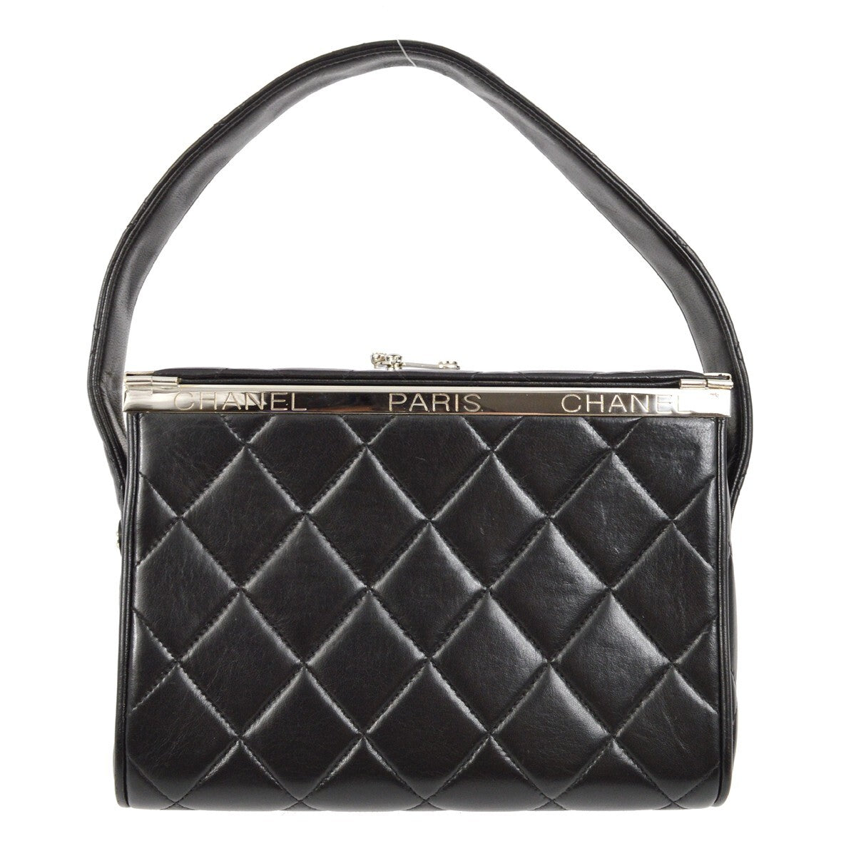 Chanel Vintage Metal Box Bag Quilted Lambskin Black Leather Handbag