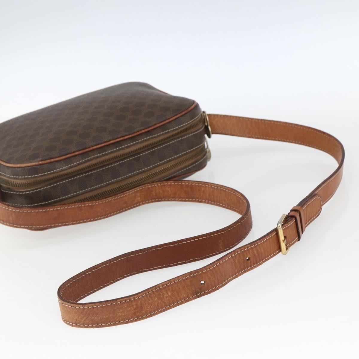 Celine Vintage Macadam Shoulder Bag Canvas Brown Canvas Shoulder Bag Bag