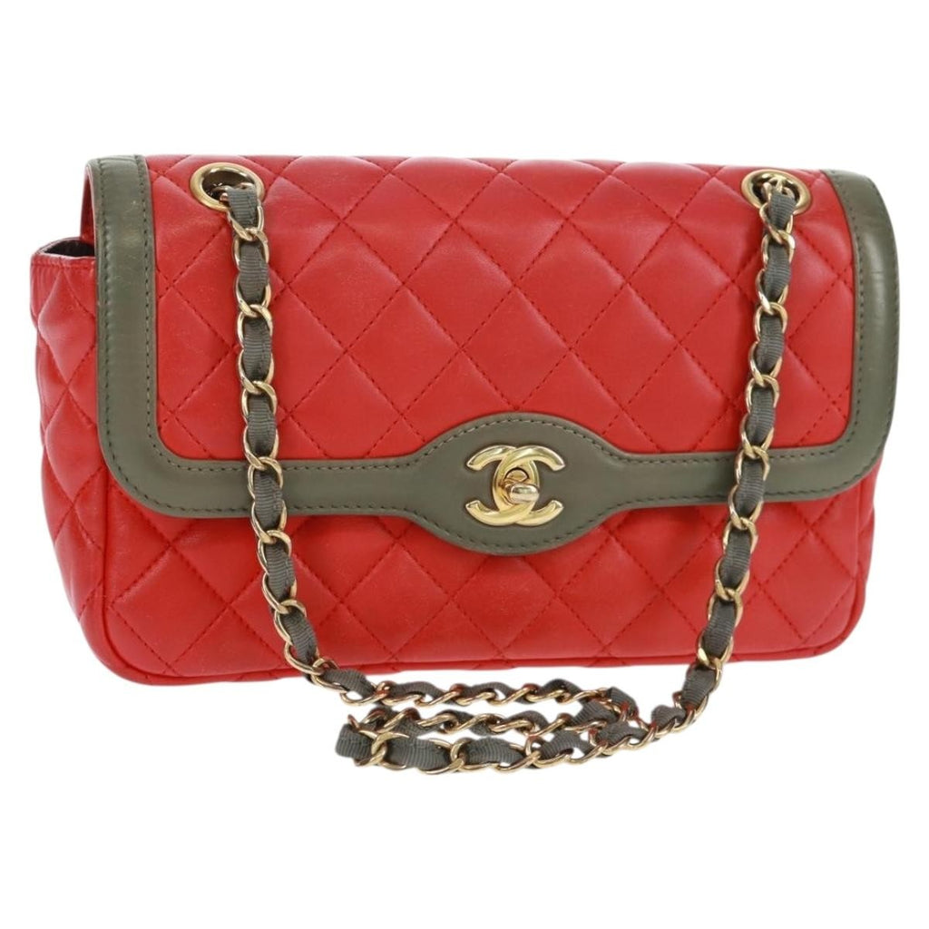 Chanel Two Tone Flap Bag Quilted Lambskin Red Leather Shoulder Bag Bag