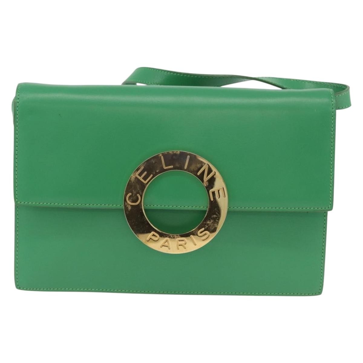 Celine Circle Logo Shoulder Bag Leather Green Leather Shoulder Bag Bag