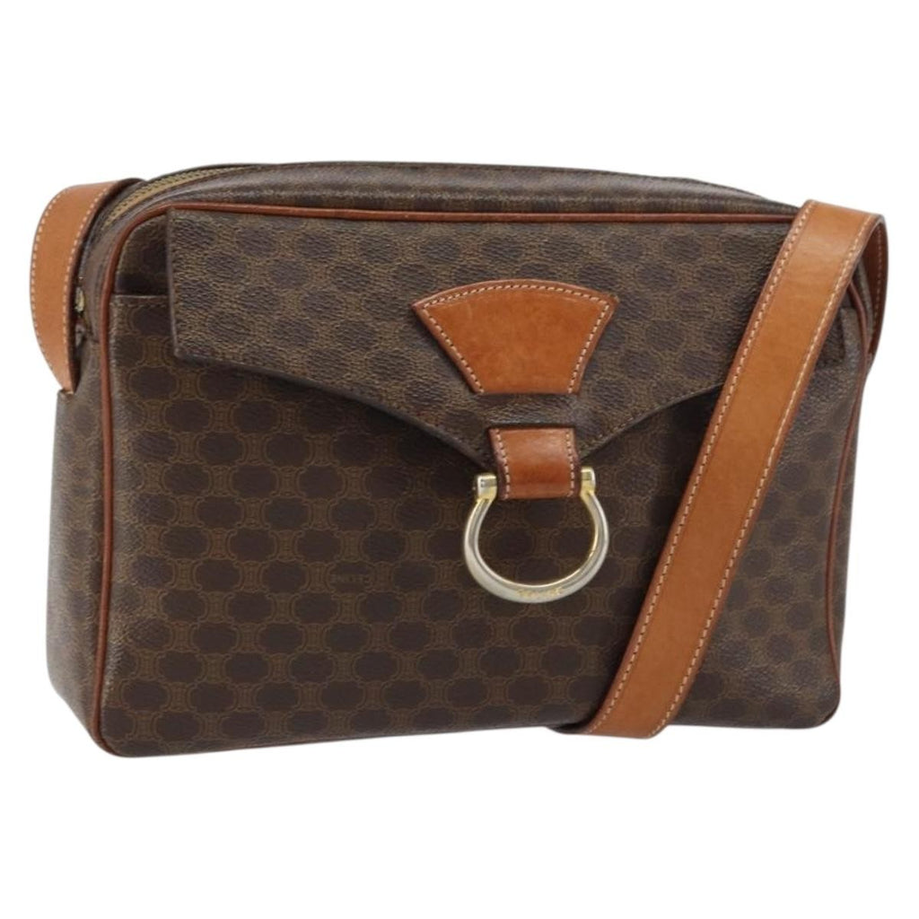 Celine Vintage Macadam Shoulder Bag Canvas And Leather Brown Canvas Shoulder Bag Bag