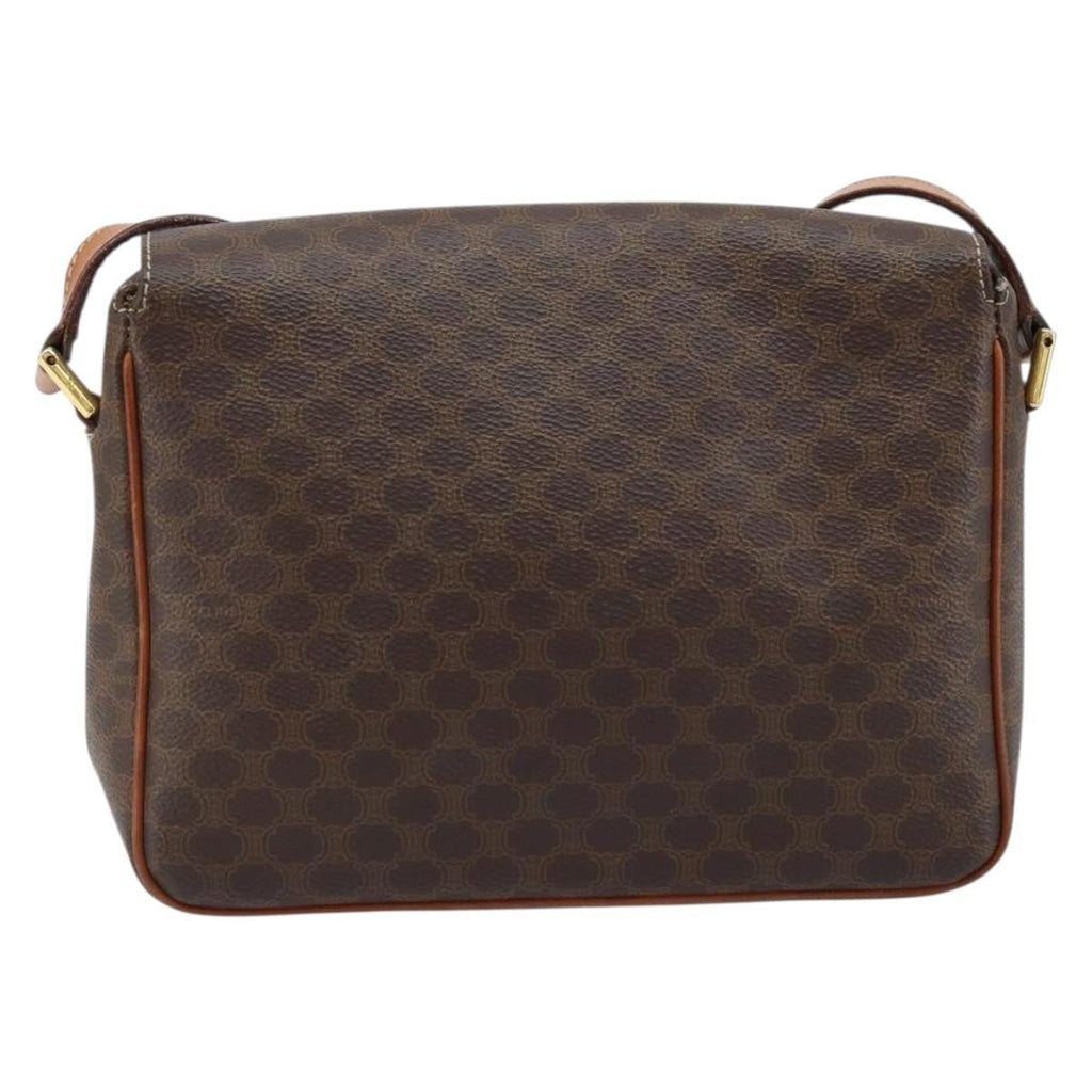 Celine Vintage Macadam Circle Logo Shoulder Bag Canvas And Leather Brown Canvas Shoulder Bag Bag