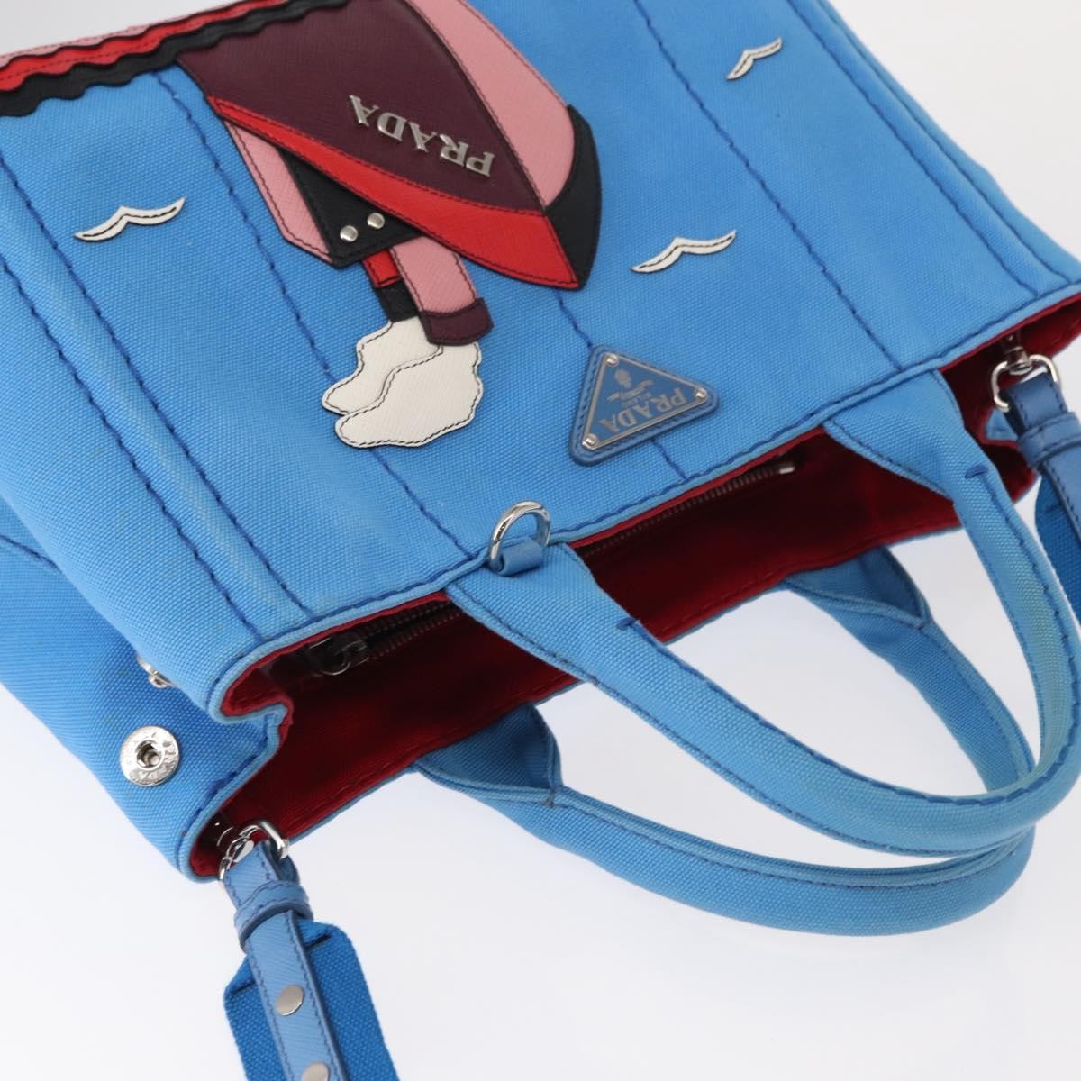 Prada Canapa Convertible Tote Canvas With Applique Blue Canvas Tote Bag Bag