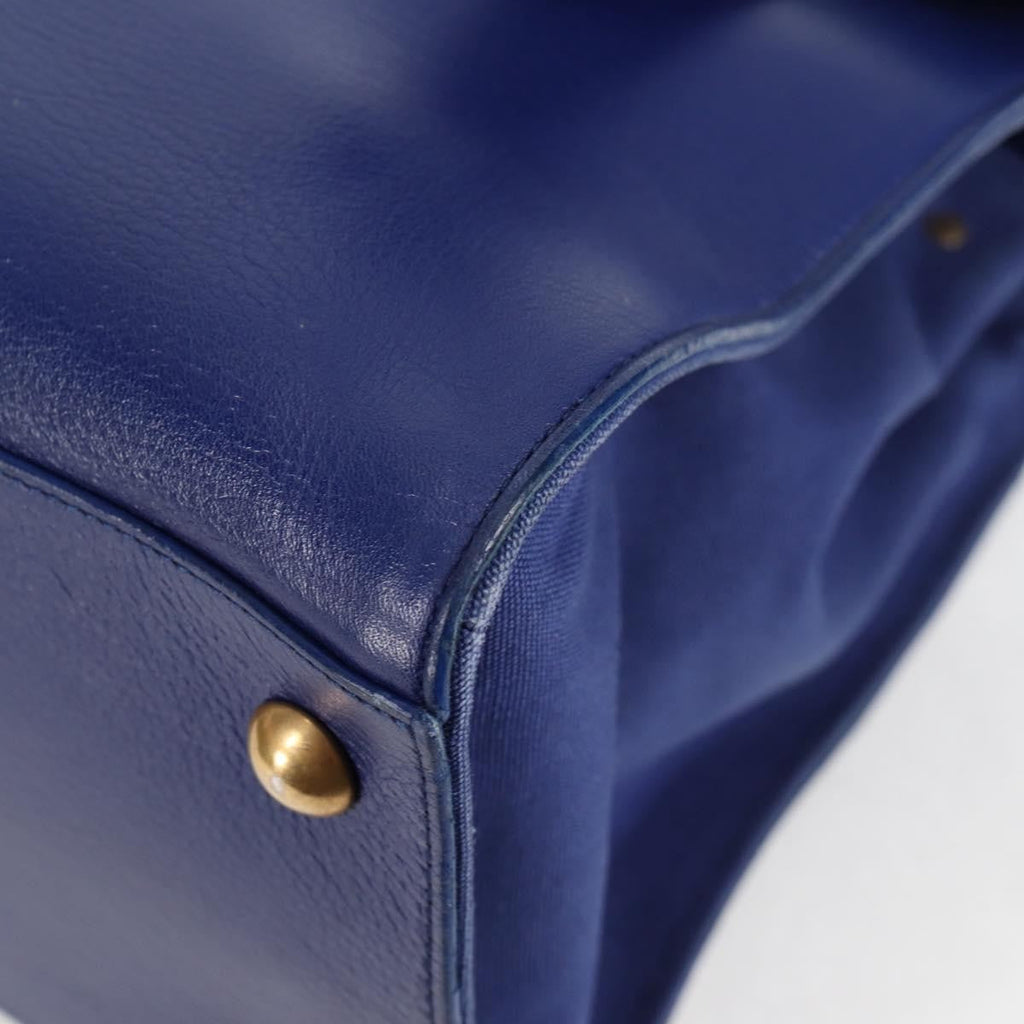 Saint Laurent Muse Two Bag Leather With Canvas Blue Leather Shoulder Bag Bag (Pre-Owned)