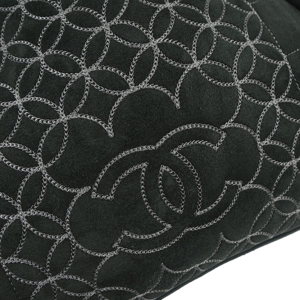 Chanel Vintage Embroidered Cc Chain Tote Quilted Suede And Shearling Black Suede Tote Bag Bag