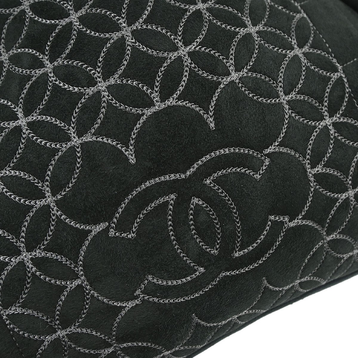 Chanel Vintage Embroidered Cc Chain Tote Quilted Suede And Shearling Black Suede Tote Bag Bag