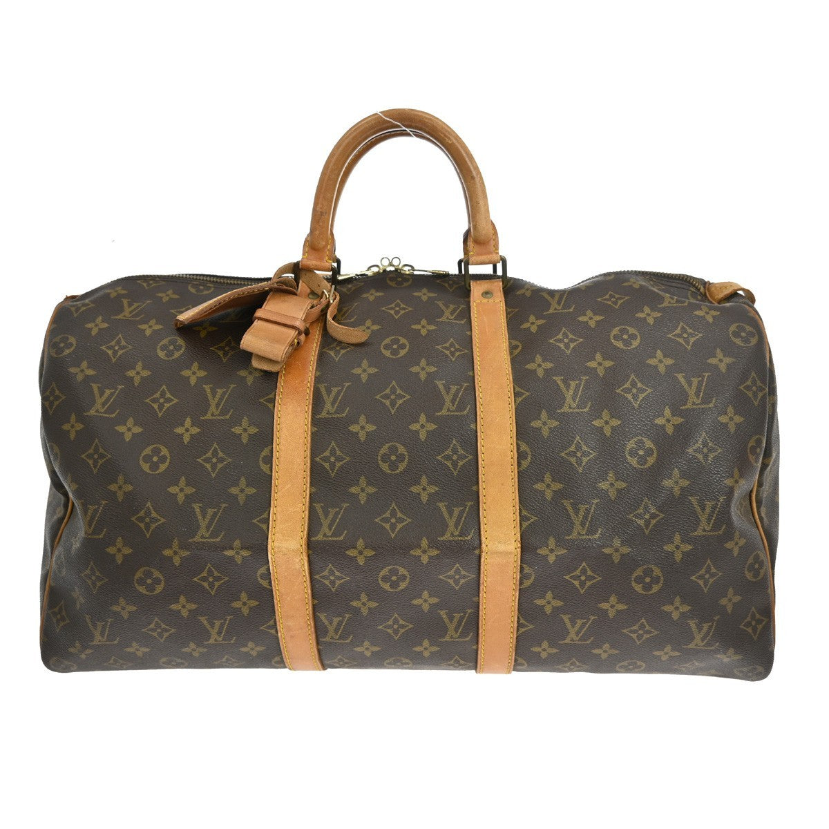 Louis Vuitton Keepall Bag Monogram Canvas Brown Leather Travel Bag