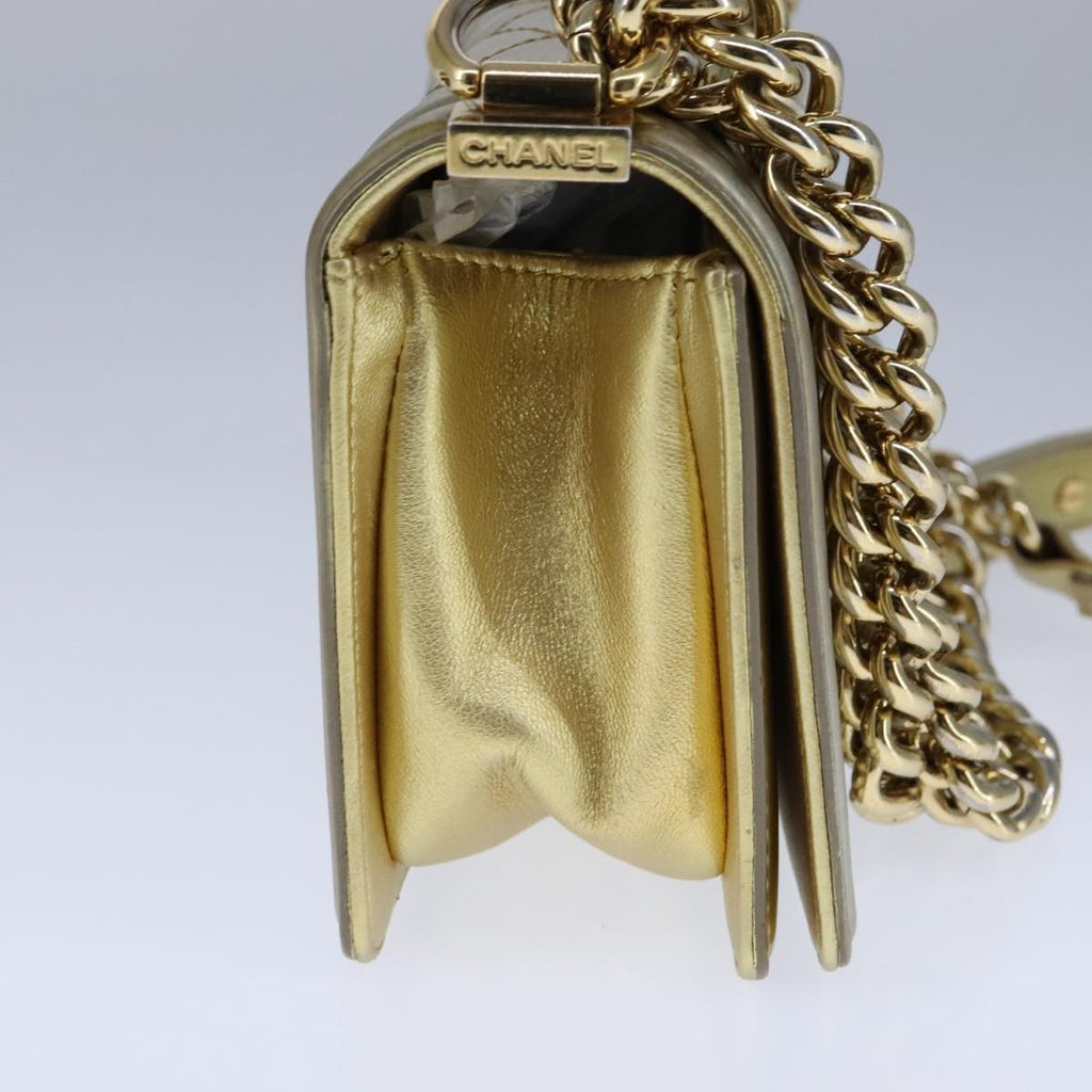 Chanel Boy Flap Bag Quilted Patent Gold Patent_Leather Shoulder Bag Bag