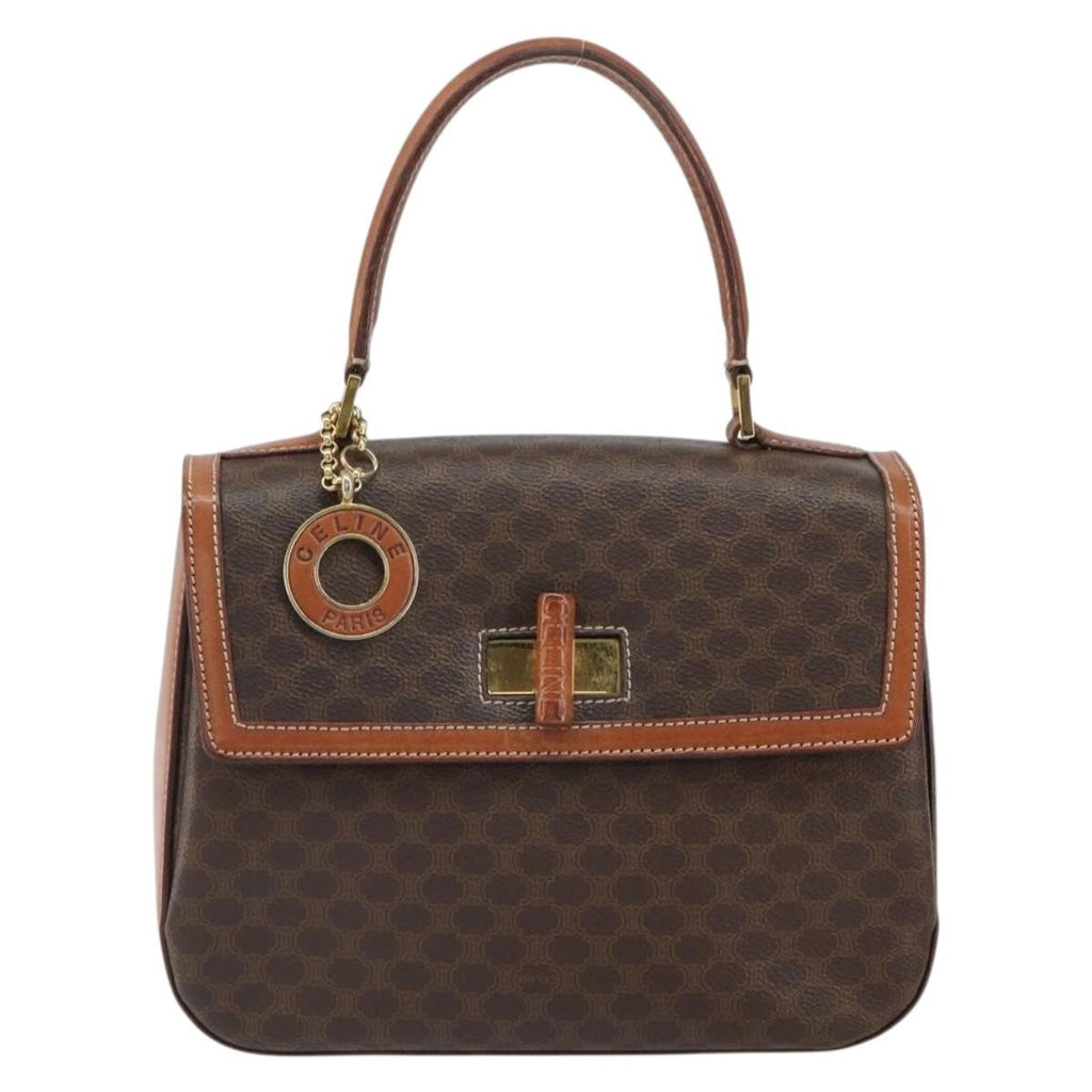 Celine Vintage Convertible Top Handle Bag Macadam Coated Canvas Brown Pvc Handbag