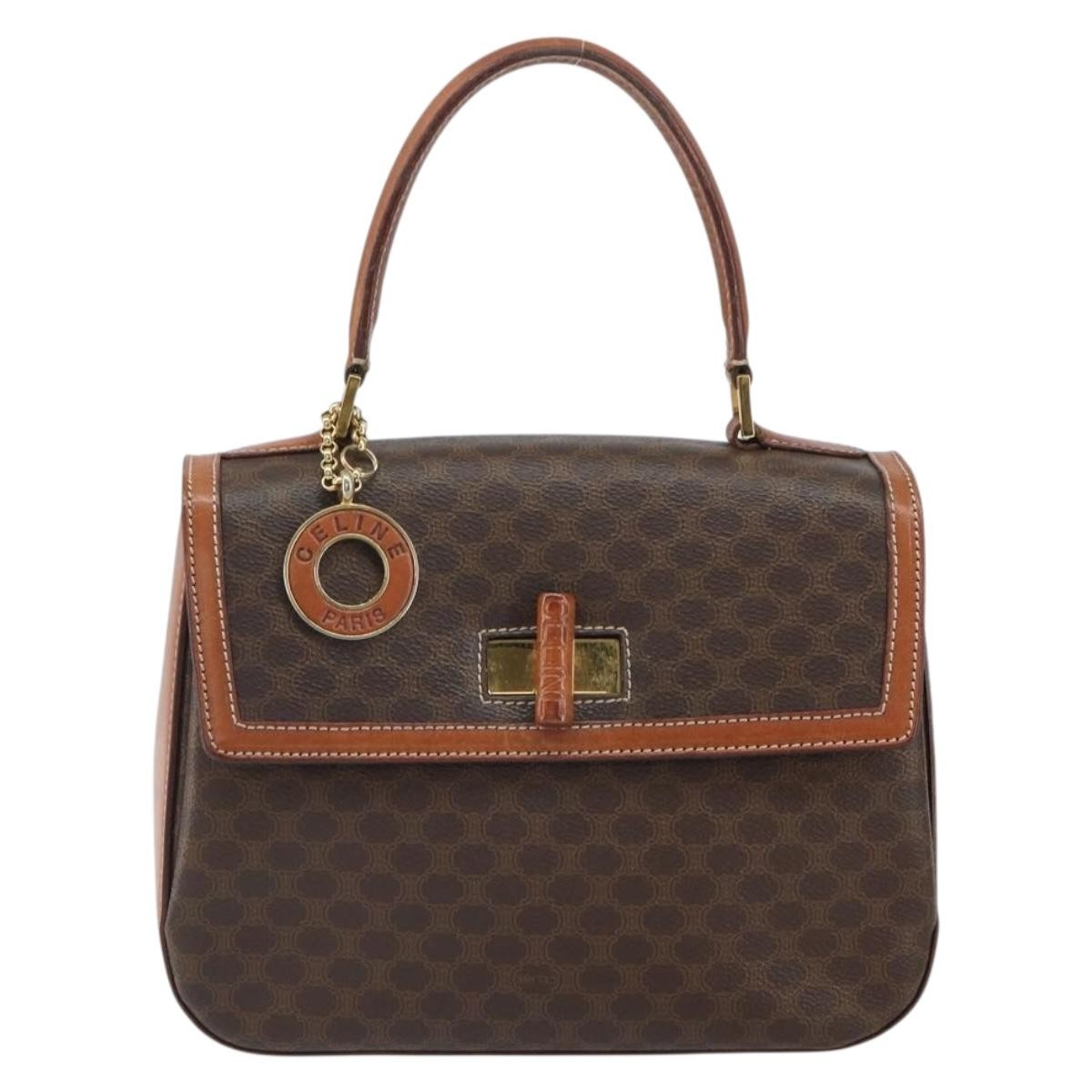 Celine Vintage Convertible Top Handle Bag Macadam Coated Canvas Brown Pvc Handbag
