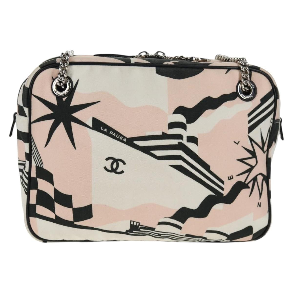 Chanel La Pausa Bay Camera Case Bag Printed Canvas Pink Canvas Bag